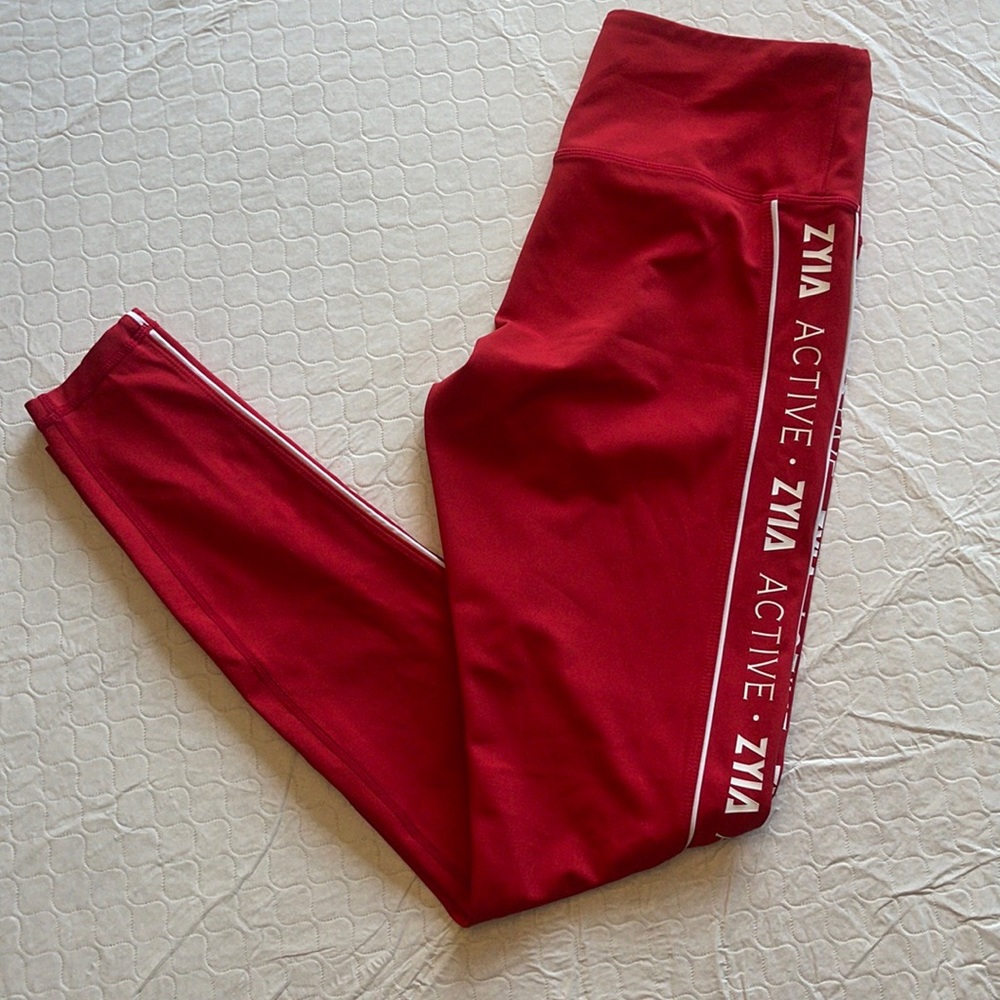 Zyia Active Pants - Red Logo Stripe Light n Tight Hi-Rise Legging 28"